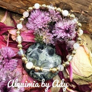 Alquimia by Ady Multicolor Beaded Bracelet white agate quartz gold